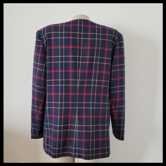 navy red plaid boyfriend blazer 16 - Picture 7 of 8